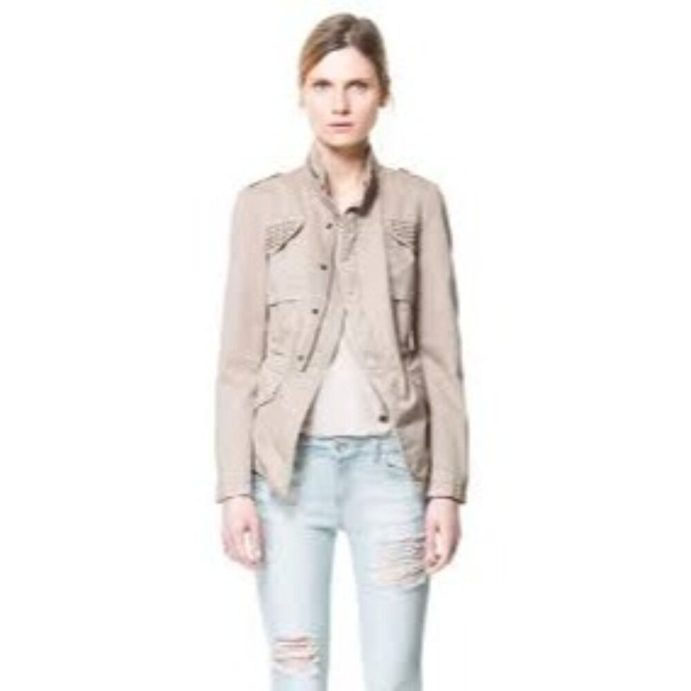 Zara Women's Zip Up Jacket Tan Size L